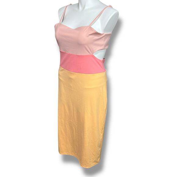 Pink Lily Womens Cutout Bodycon Dress Colorblock Pink Orange Sexy Tube Dress 3XL - Picture 7 of 10